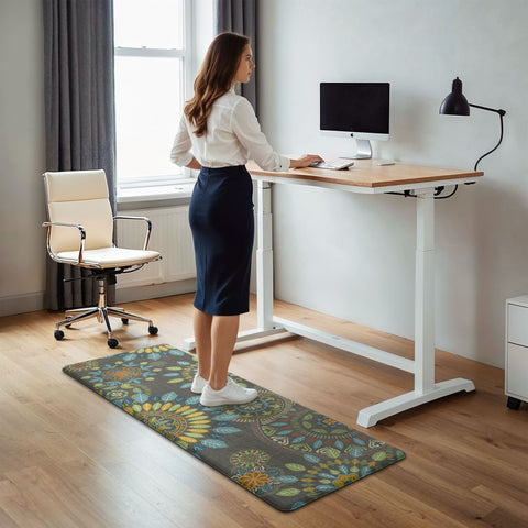 GENIMO 2Pcs Anti Fatigue Cushioned Kitchen Mats for Floor Floral Washable Runner Rugs