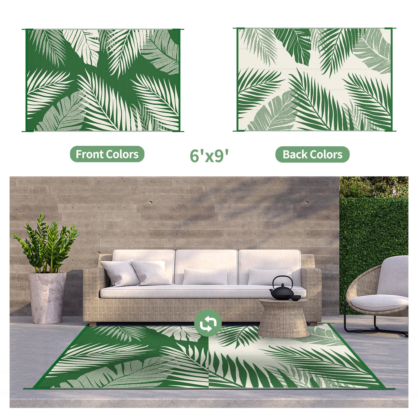 GENIMO Outdoor Rug Waterproof for Patios Clearance, Reversible Outdoor Plastic Straw Camping Rug Carpet, Large Area Rugs Mats for RV, Picnic, Backyard, Deck, Balcony, Porch