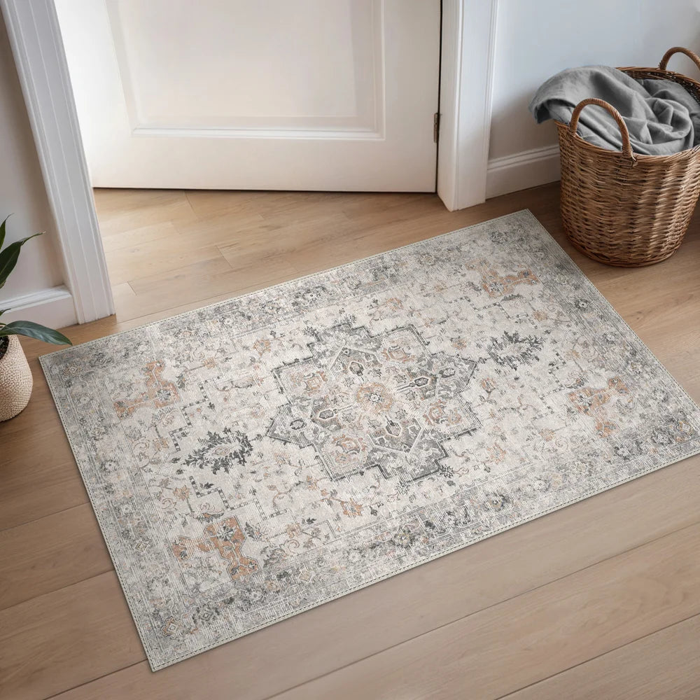 Daria Vintage Persian Tribal Washable Rug in Light Taupe | GENIMO