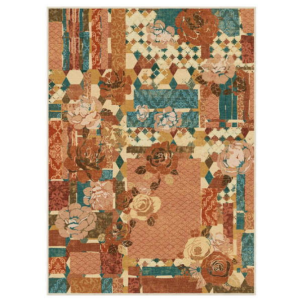 GENIMO Machine Washable Non Slip Vintage Floral Patchwork Area Rug