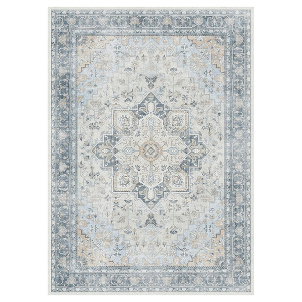 GENIMO Vintage Distressed Print Blue Floral Medallion Accent Area Rug