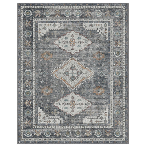 GENIMO Fantasy Geometric Floral Print Non-Slip Washable Area Rug Gray