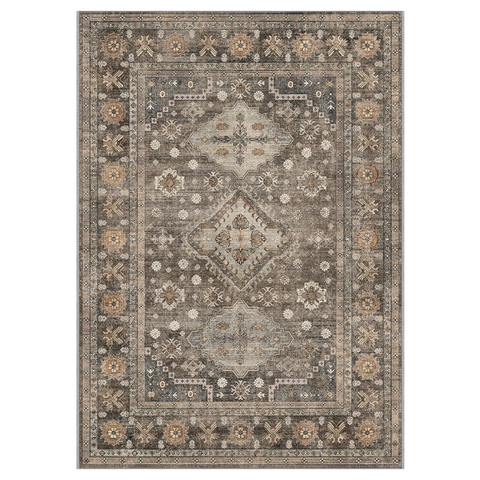GENIMO Fantasy Geometric Floral Print Non-Slip Washable Area Rug Brown