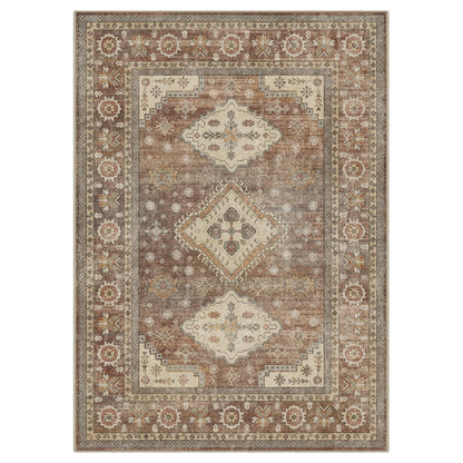 GENIMO Fantasy Geometric Floral Print Non-Slip Washable Area Rug Brown