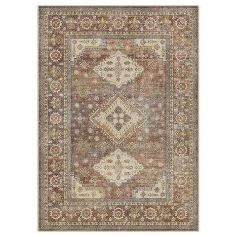 GENIMO Fantasy Geometric Floral Print Non-Slip Washable Area Rug Brown