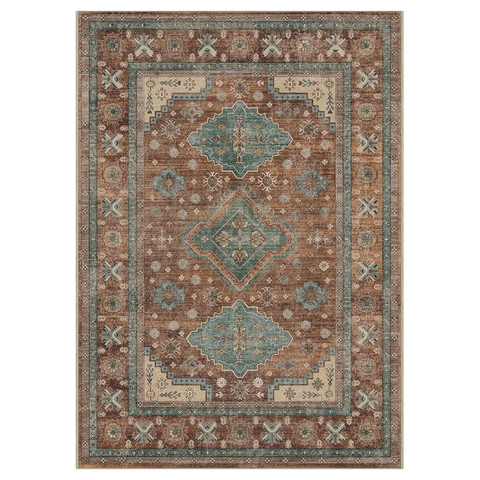 GENIMO Fantasy Geometric Floral Print Non-Slip Washable Area Rug Brown