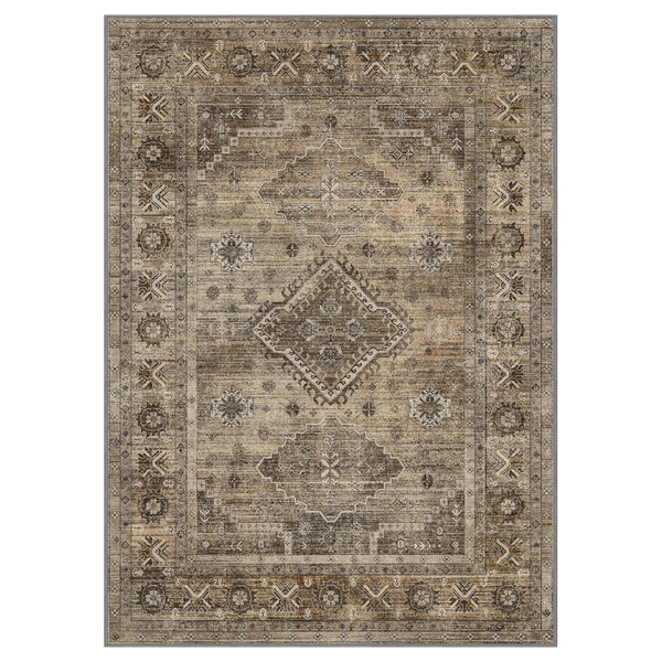 GENIMO Fantasy Geometric Floral Print Non-Slip Washable Area Rug Brown