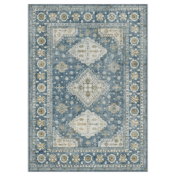 GENIMO Fantasy Geometric Floral Print Non-Slip Washable Area Rug Faded Blue