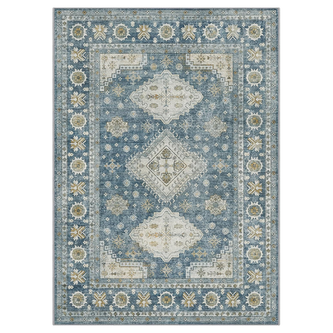 GENIMO Fantasy Geometric Floral Print Non-Slip Washable Area Rug Faded Blue