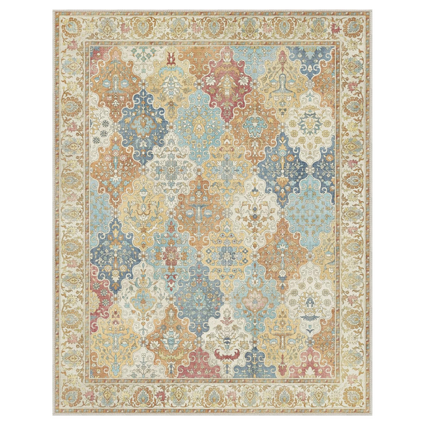 GENIMO Lightweight Vintage Diamond Floral Print Machine Washable Area Rug