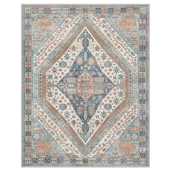 GENIMO Vintage Symmetrical Stamp Print Machine Washable Non-Slip Area Rug