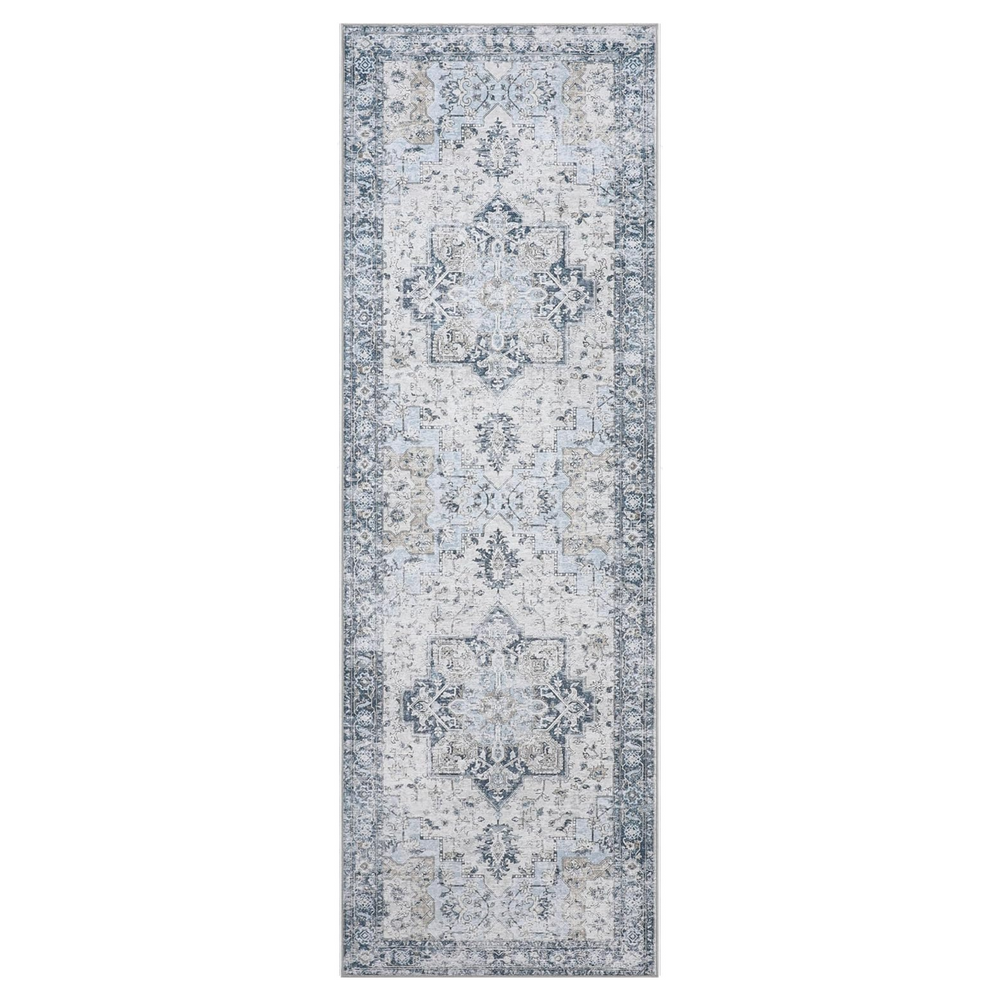 Daria Washable Vintage Persian Tribal Light Taupe Runner Rug | GENIMO