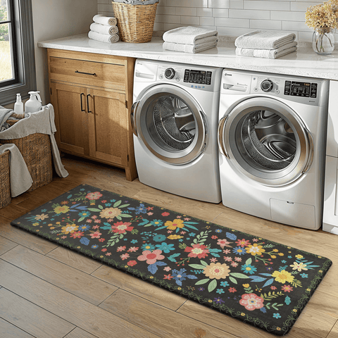 GENIMO 2Pcs Anti Fatigue Padded Kitchen Mats for Floor Floral Printed Washable Runner Rugs
