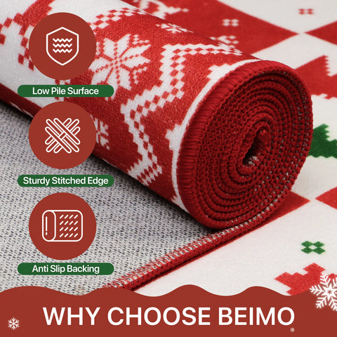 Evral Christmas Washable Wreath Tree Plaid Red Belgian Velvet Rug