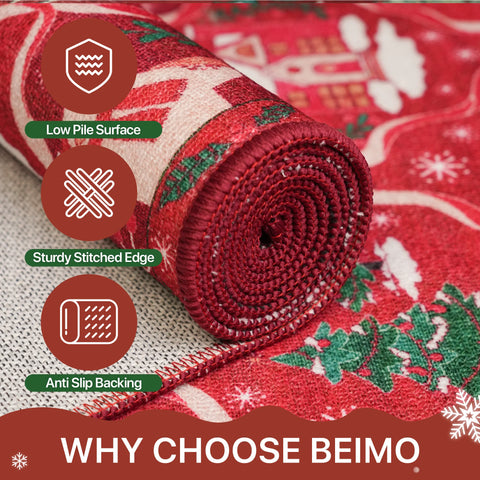 Oriana Christmas Washable Red Belgian Velvet Rug