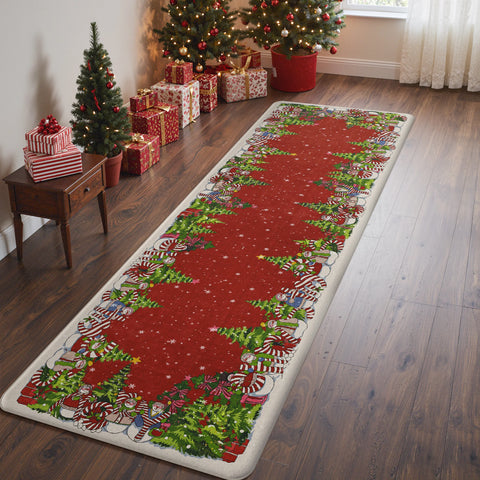 Starlit Christams Tree Padded Anti Fatique Red Kitchen Mat 2pcs