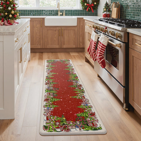 Starlit Christams Tree Padded Anti Fatique Red Kitchen Mat 2pcs