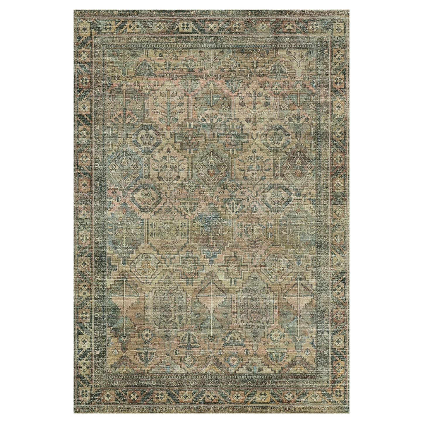 GENIMO Vintage Classic Print Washable Area Rug Blue Blush