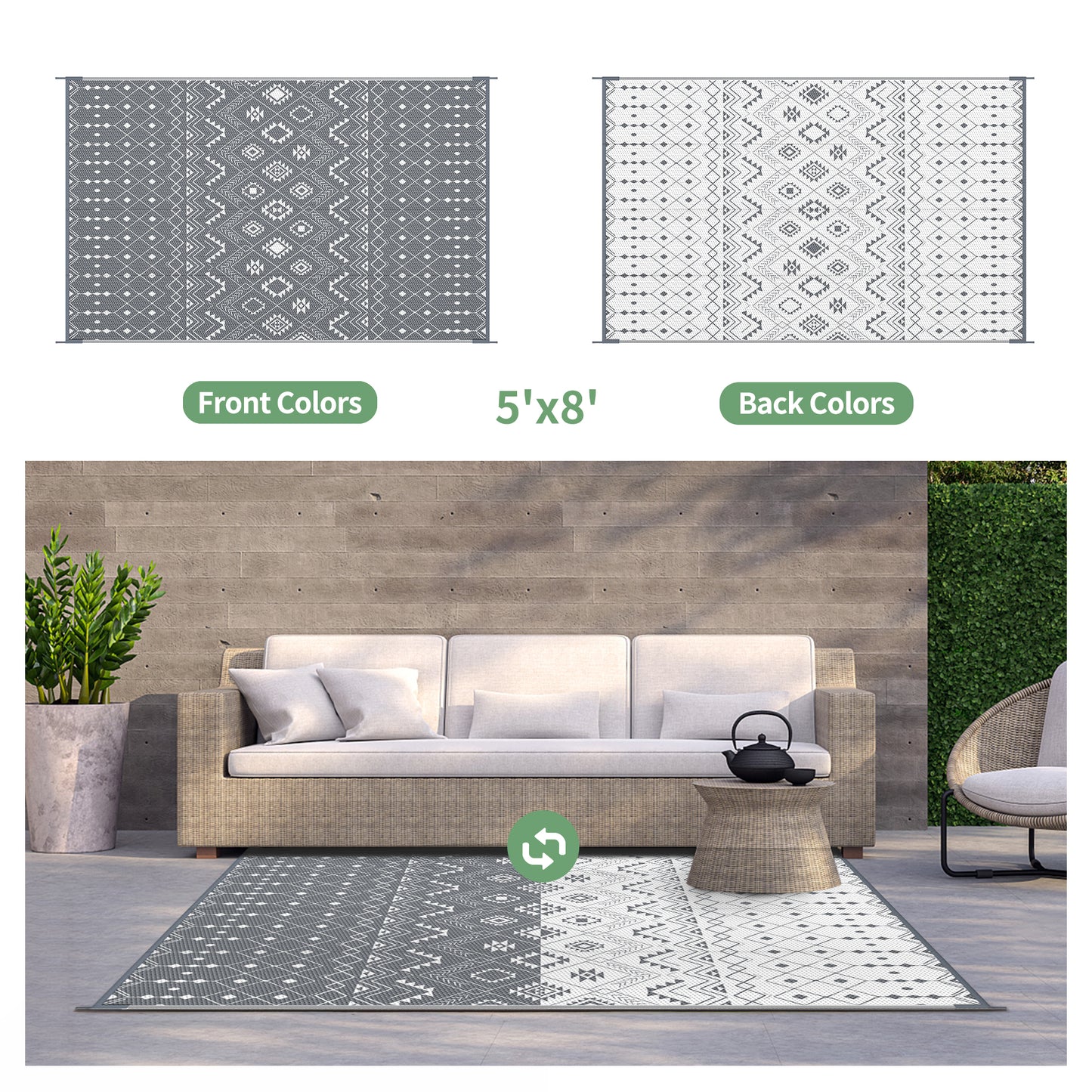 GENIMO Outdoor Rug for Patio Clearance, Waterproof Reversible Outside Carpet for Outdoor Decor, Area Boho Rug, Plastic Straw Mat for RV, Deck, Patio, Camping, Camper