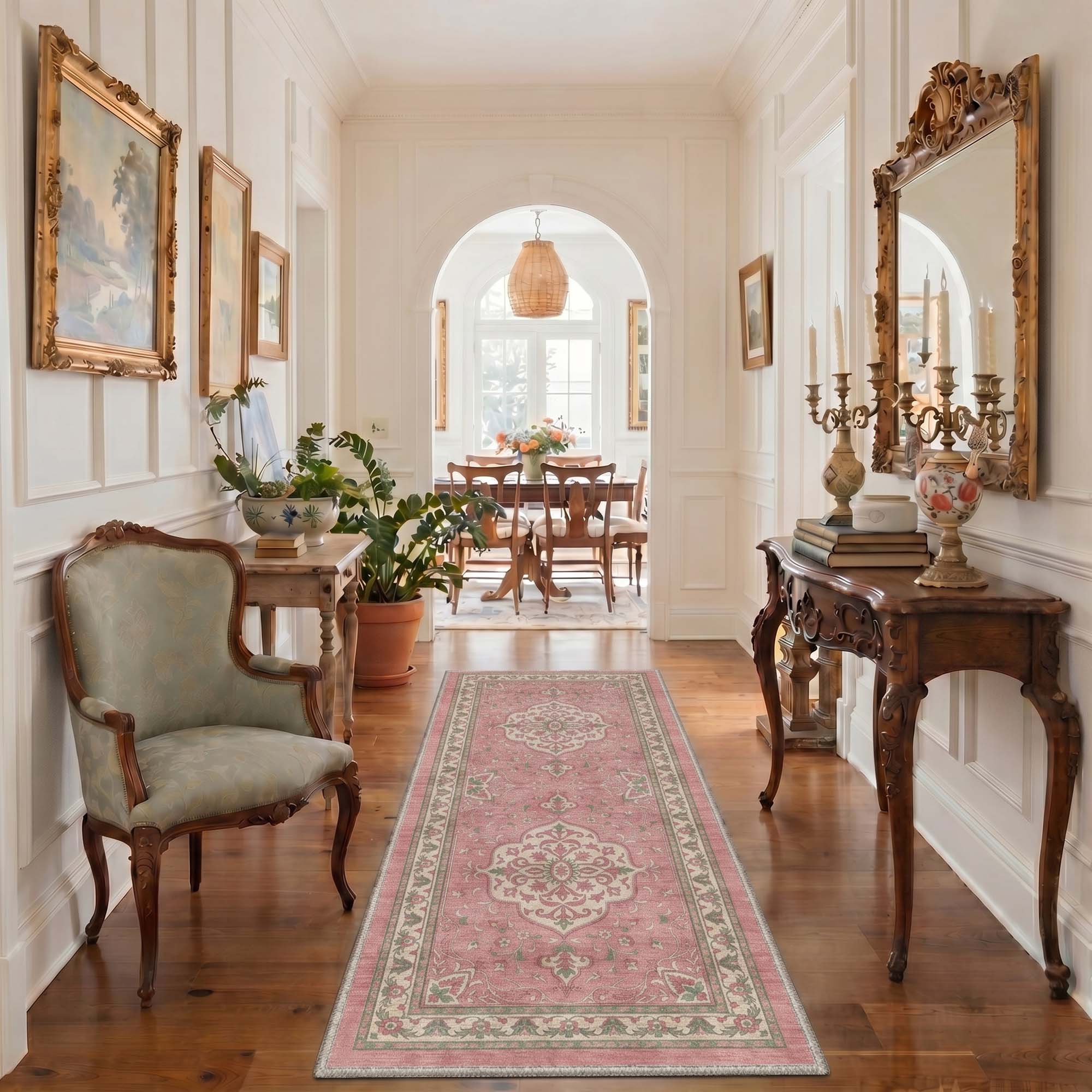 Darius Vintage Persian Pink & Green Rug - Washable & Non-Slip | GENIMO