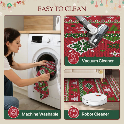 Noelle Christmas Washable Snowflake  Belgian Velvet Rug