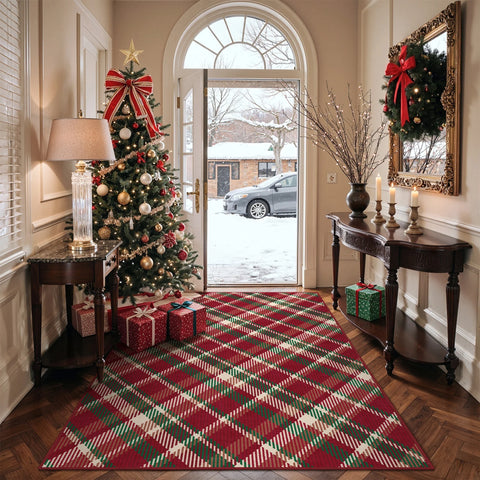 Valence Christmas Washable Classic Checkerboard Belgian Velvet Rug Colorful