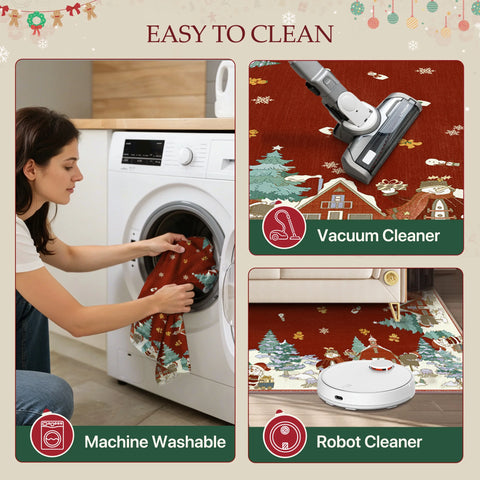 Haven Christmas Tree Machine Washable Red Rug