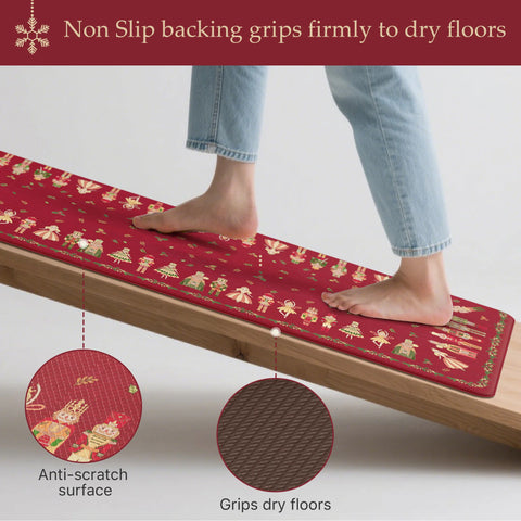 Alaric Christmas Anti Fatique Red Kitchen Mat with Prince and Princess 2pcs
