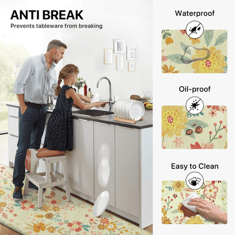 GENIMO 2Pcs Anti Fatigue Padded Kitchen Mats for Floor Floral Printed Washable Runner Rugs