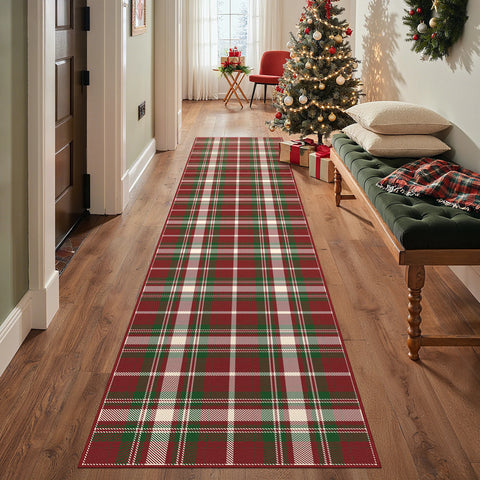 Valence Christmas Washable Classic Checkerboard Belgian Velvet Rug Green and Red