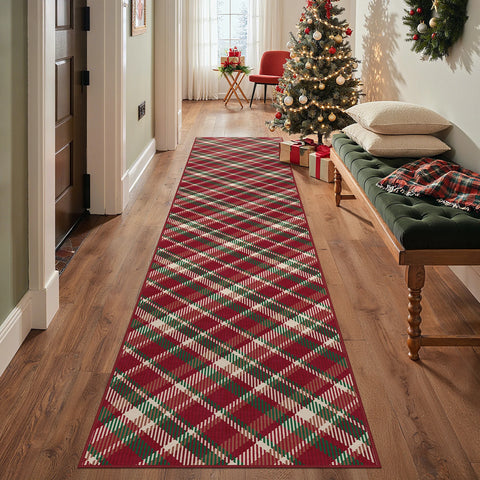 Valence Christmas Washable Classic Checkerboard Belgian Velvet Rug Colorful