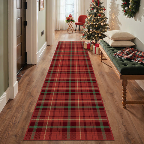 Valence Christmas Washable Classic Checkerboard Belgian Velvet Rug Red