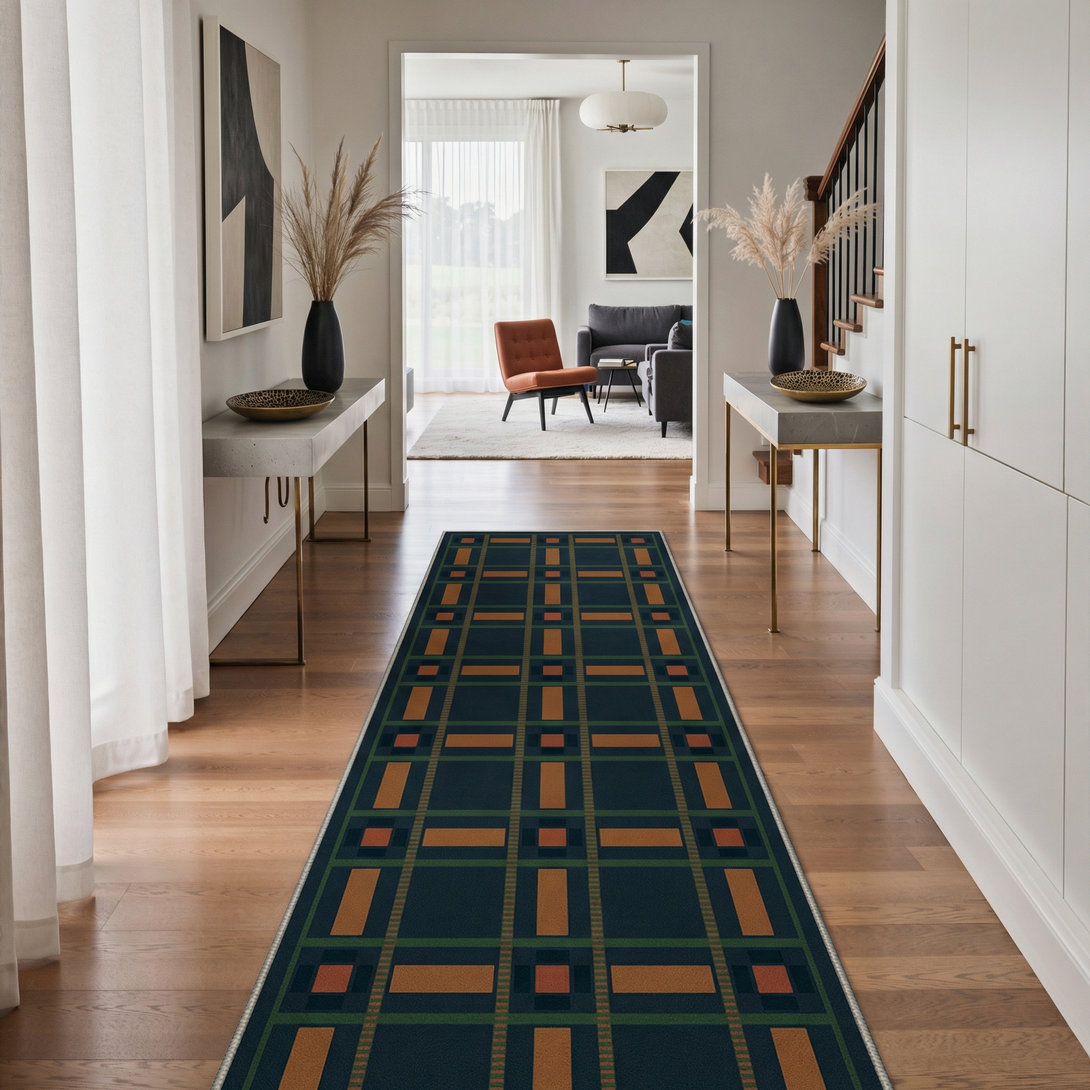 Vetra Geometric Checkered Rug in Dark Blue | GENIMO