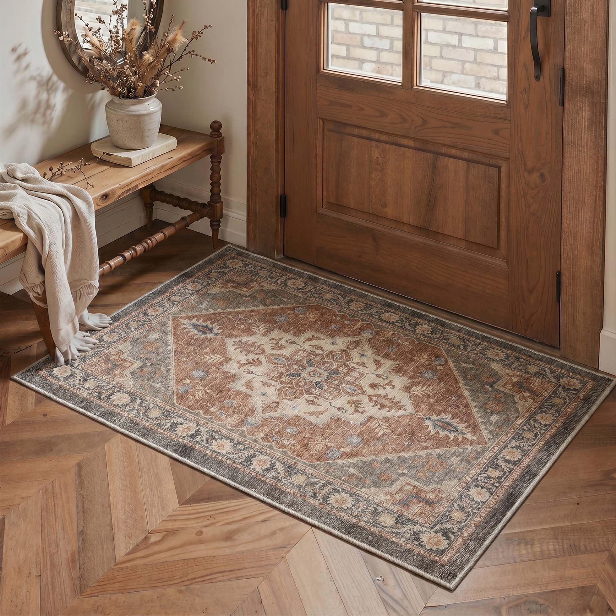 Mirava Vintage Persian Terracotta Rug - Washable & Non-Slip | GENIMO