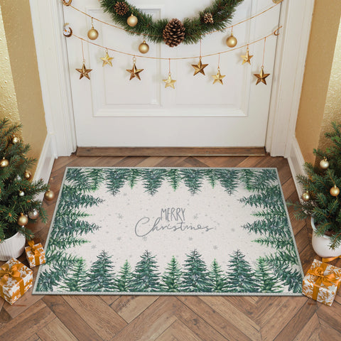 Evral Christmas Pine Machine Washable Green Rug