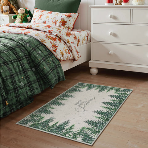 Evral Christmas Pine Machine Washable Green Rug
