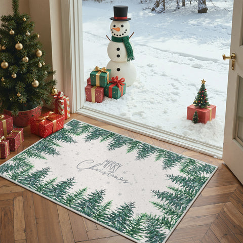 Evral Christmas Pine Machine Washable Green Rug