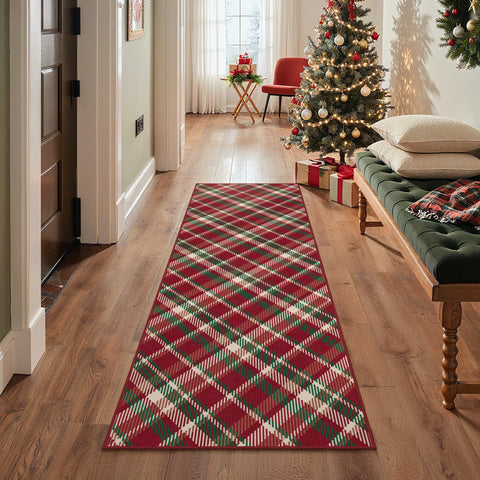 Valence Christmas Washable Classic Checkerboard Belgian Velvet Rug Colorful