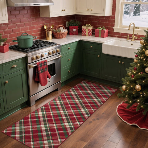 Valence Christmas Washable Classic Checkerboard Belgian Velvet Rug Colorful