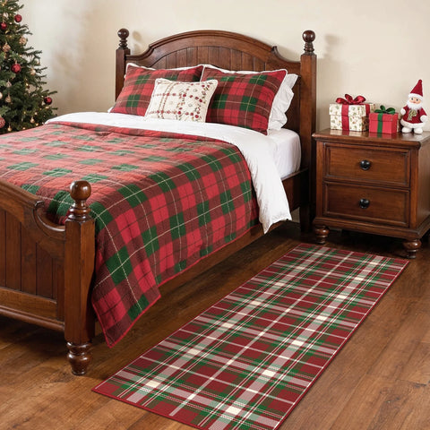 Valence Christmas Washable Classic Checkerboard Belgian Velvet Rug Green and Red
