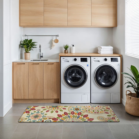 GENIMO 2Pcs Anti Fatigue Cushioned Kitchen Mats for Floor Floral Washable Runner Rugs