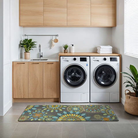 GENIMO 2Pcs Anti Fatigue Cushioned Kitchen Mats for Floor Floral Washable Runner Rugs