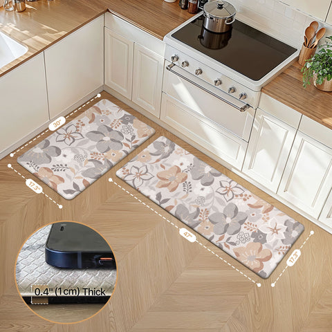 GENIMO 2Pcs Anti Fatigue Padded Kitchen Floor Mat Floral Washable Runner Rug for Sink