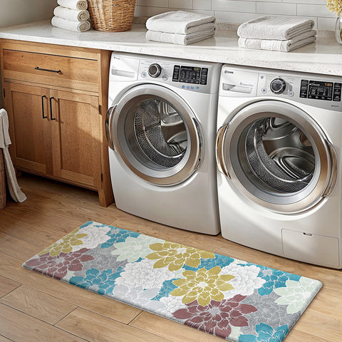 GENIMO 2Pcs Anti Fatigue Padded Kitchen Sink Mat Non Slip Washable Floral Runner Rug