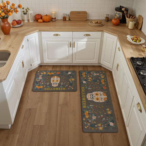GENINO Cushioned Anti Fatigue Kitchen Mats for Floor 2PCS Waterproof Runner Rugs for Halloween