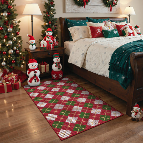 Althea Christmas Checkered Washable Belgian Velvet Rug