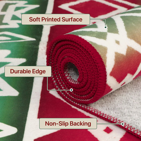 Elowen Christmas Washable Abstract Tree and Bells Green Rug