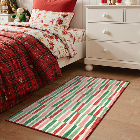 Caelum Christmas Washable Abstract Ribbon Green Rug
