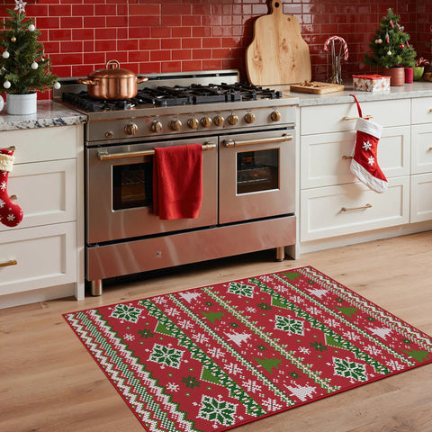 Noelle Christmas Washable Snowflake  Belgian Velvet Rug