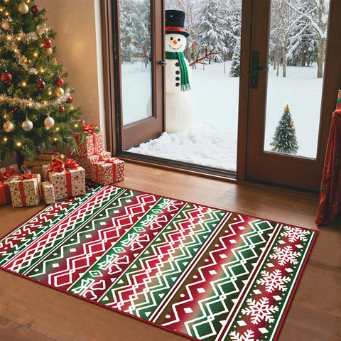 Elowen Christmas Washable Abstract Tree and Bells Green Rug